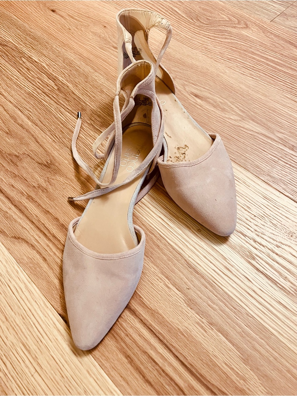 Pink Franco Sarto Flats with an ankle tie; 7.5M